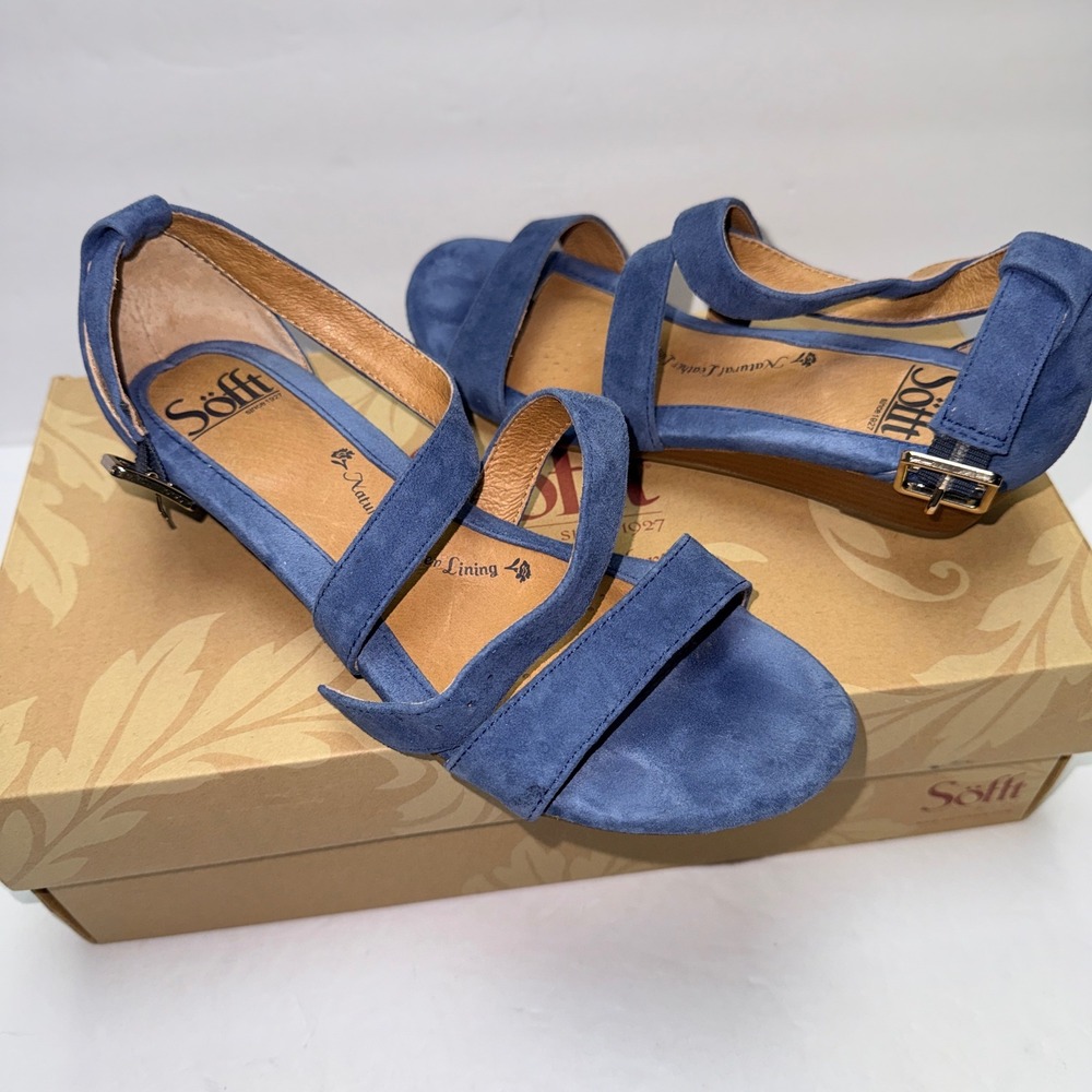 Sofft Innis Denim Blue‎ Suede Strappy Wedge Sandals 1290027 Womens US 6 EU 37 - Picture 3 of 10